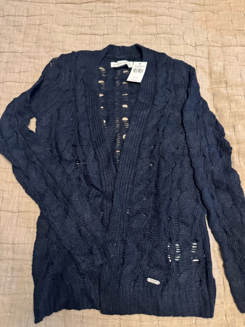 Abercrombie & Fitch Navy Cable-Knit Open Cardigan